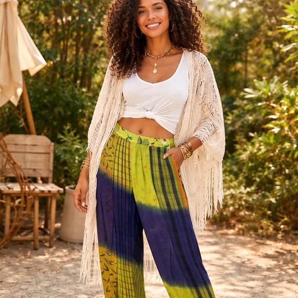 Vintage Pants - Sacred Threads neon pallozo wide leg pants flowy bohemian festival gypsy hippie